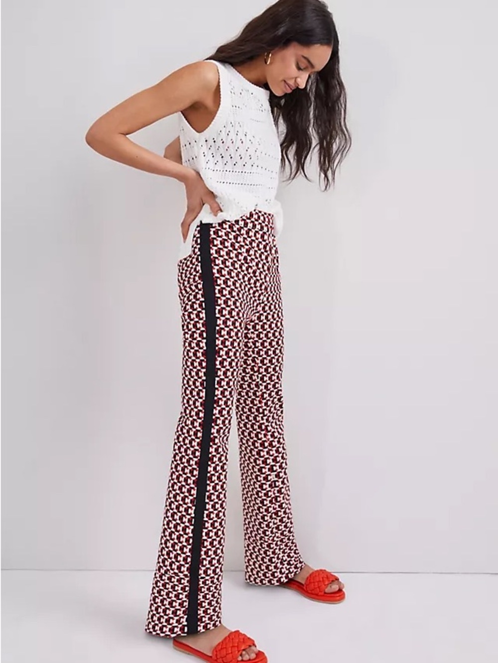 Anthropologie Geometric Wide-Leg Pants in Red and Black